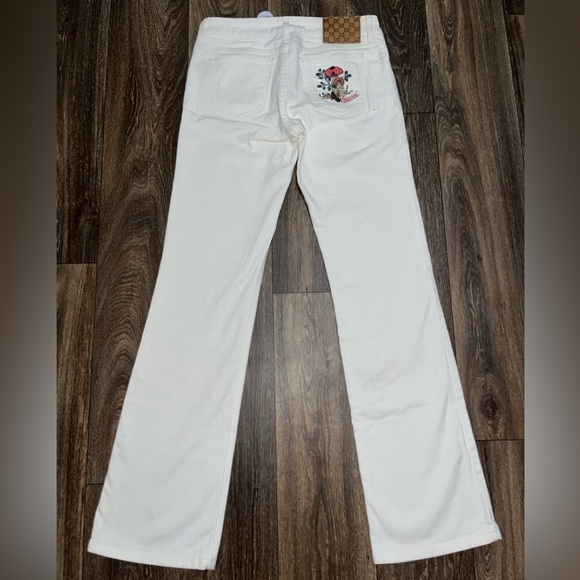 2006 Gucci Embroidered Mushroom Logo Flare Jeans